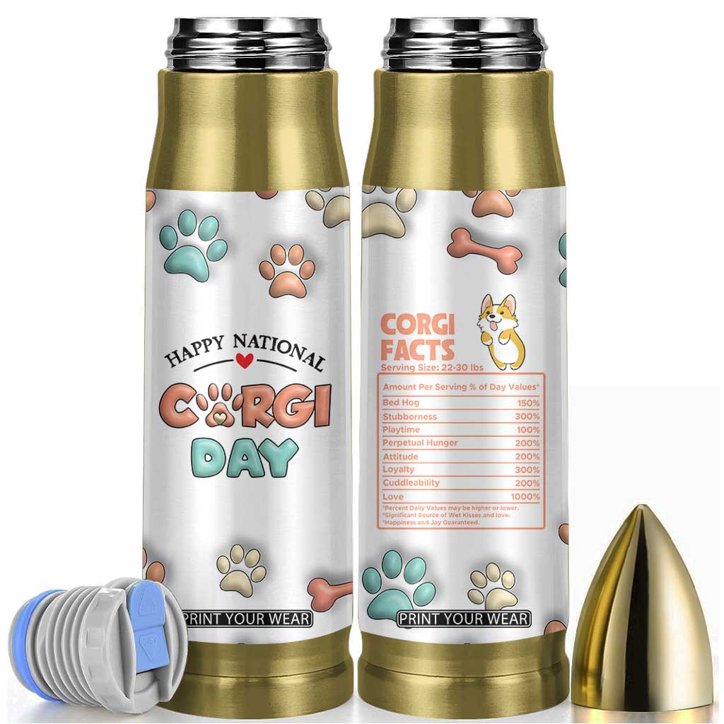 Corgi Lovers Bullet Tumbler 3D Inflated Effect Cute Dog Lovers Gift Happy National Corgi Day TB10 White Print Your Wear