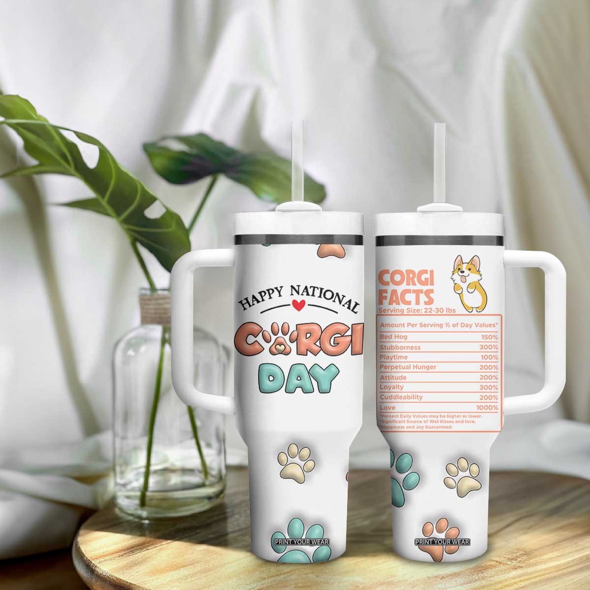 Corgi Lovers Tumbler With Handle 3D Inflated Effect Cute Dog Lovers Gift Happy National Corgi Day TB10 Print Your Wear