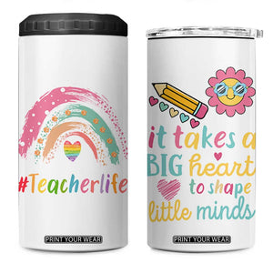 Teacher Life 4 in 1 Can Cooler Tumbler It Takes A Big Heart To Shape Little Minds Teacher Gifts TB10 One Size: 16 oz White Print Your Wear