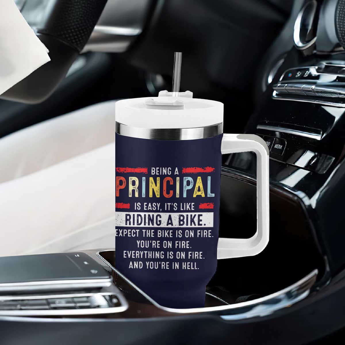 Funny Principal Gifts Tumbler With Handle School Principals Day Being A Principal Is Easy Like Riding A Bike TB10 Print Your Wear