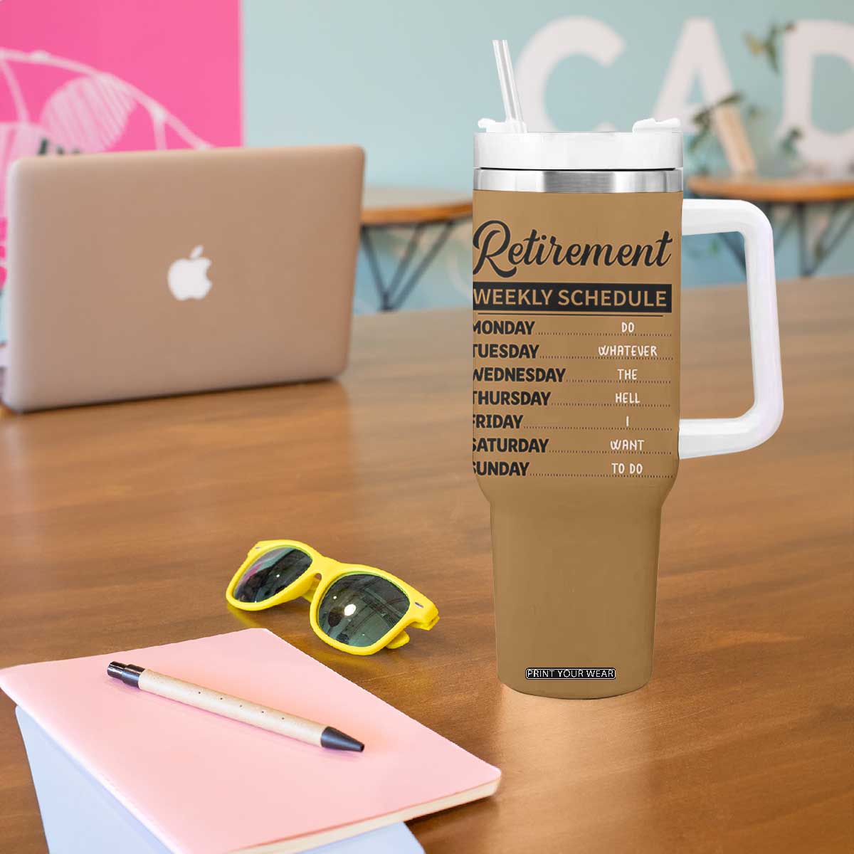 Retirement Gifts For Men Tumbler With Handle Retirement Weekly Schedule Coworker Leaving Goodbye Gift TB10 Print Your Wear