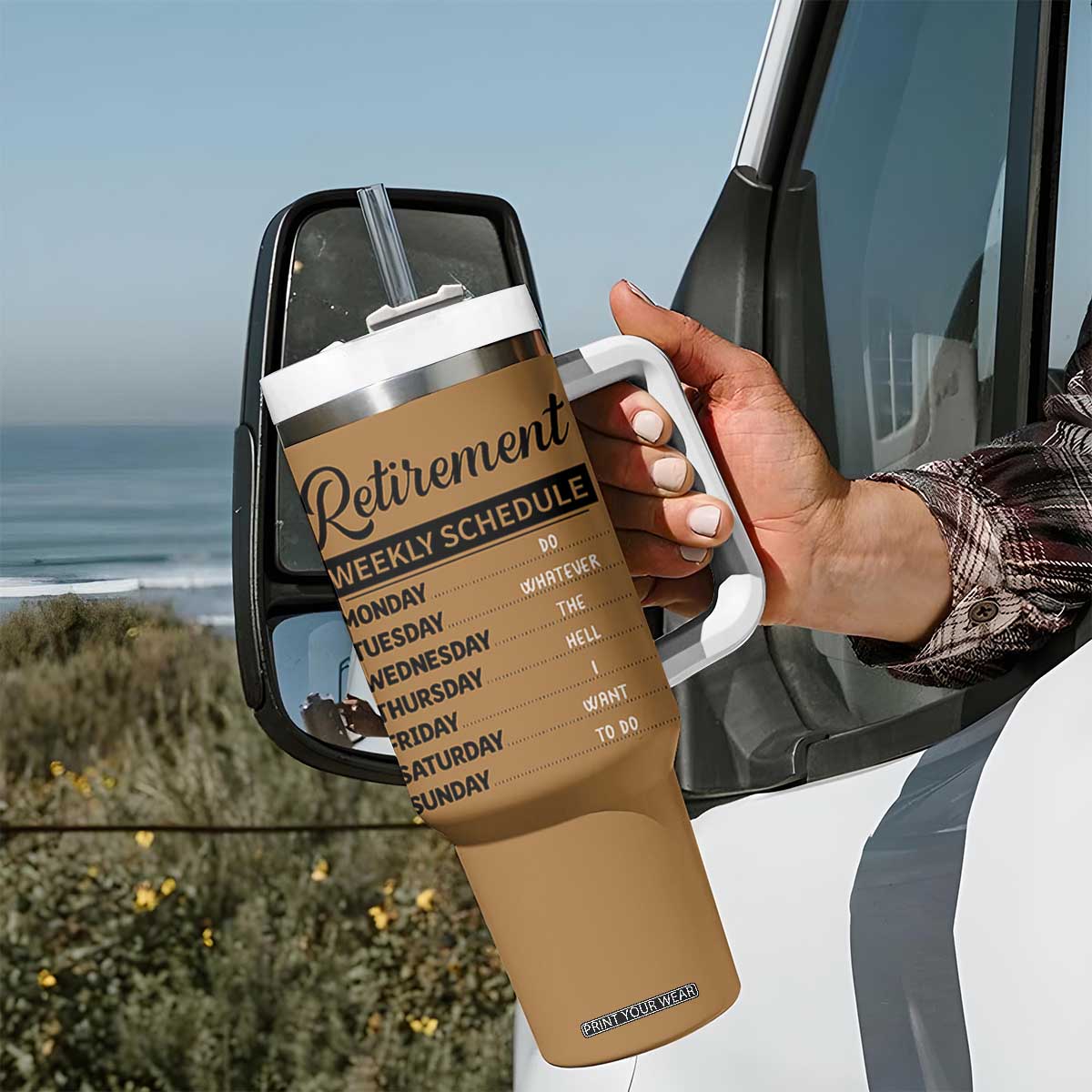 Retirement Gifts For Men Tumbler With Handle Retirement Weekly Schedule Coworker Leaving Goodbye Gift TB10 Print Your Wear