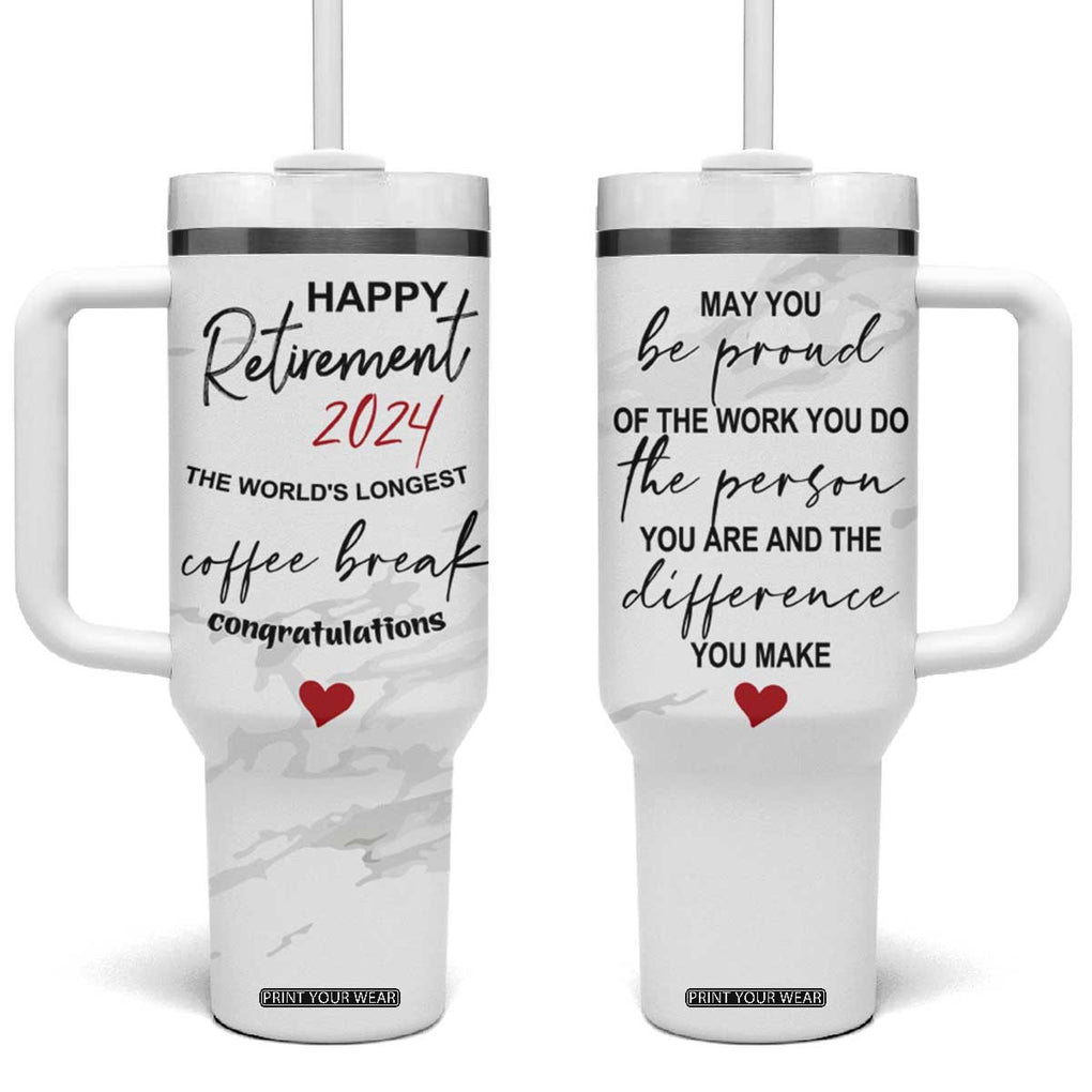 Happy Retirement 2024 Tumbler With Handle Officially Retired Gag Gifts for Coworker Lady Boss Friend Dad Mom Teacher Grandma Christmas TB10 One Size: 40 oz White Marble Print Your Wear