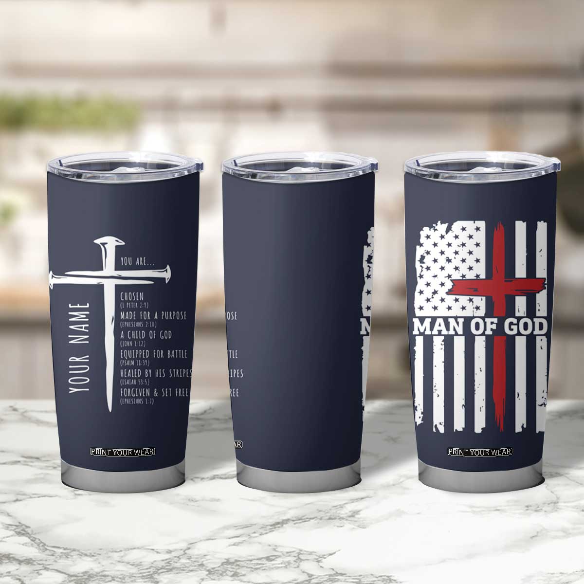 Personalized Christian Gifts For Men Tumbler Cup Custom Name Man Of God Bible Verse Religious Gift TB10 Print Your Wear