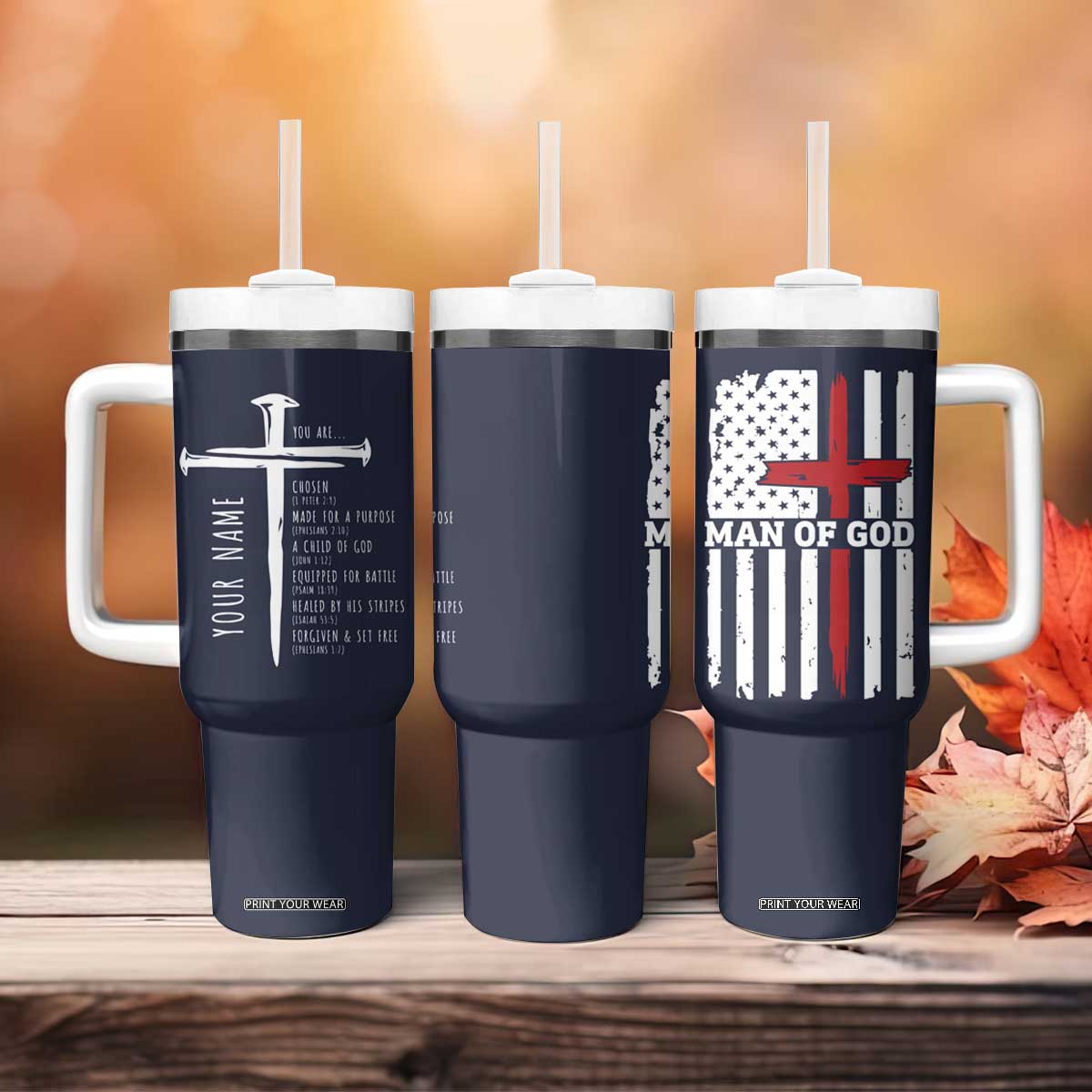Personalized Christian Gifts For Men Tumbler With Handle Custom Name Man Of God Bible Verse Religious Gift TB10 Print Your Wear