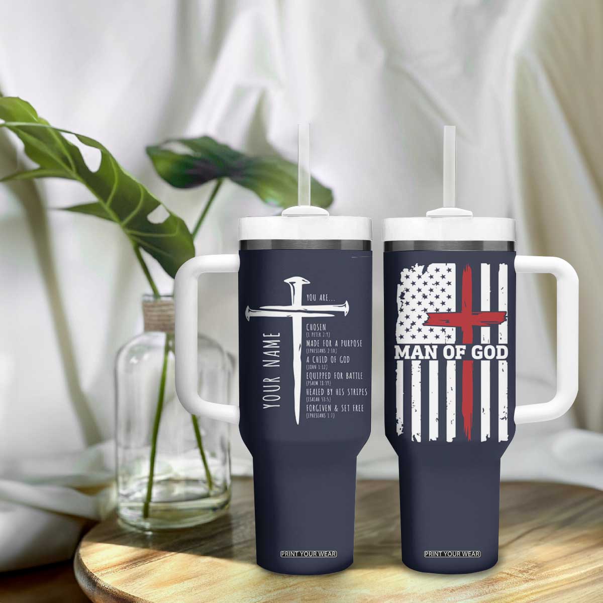 Personalized Christian Gifts For Men Tumbler With Handle Custom Name Man Of God Bible Verse Religious Gift TB10 Print Your Wear