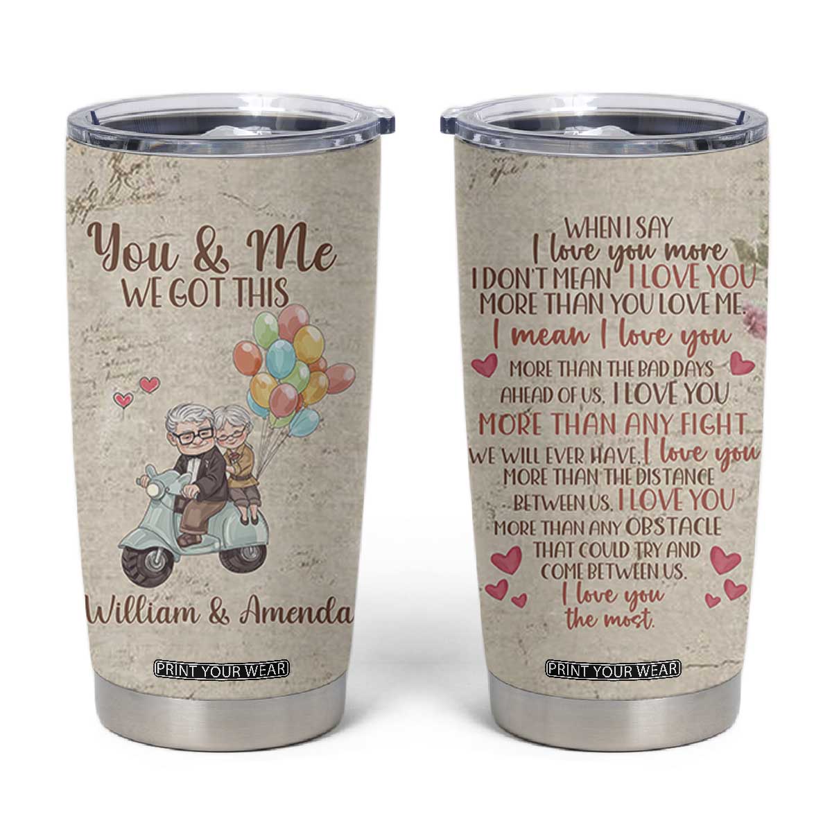 Personalized Couple Gift for Anniversary Tumbler Cup Custome Name Vintage Romantic Elderly Couple TB10 Beige Print Your Wear