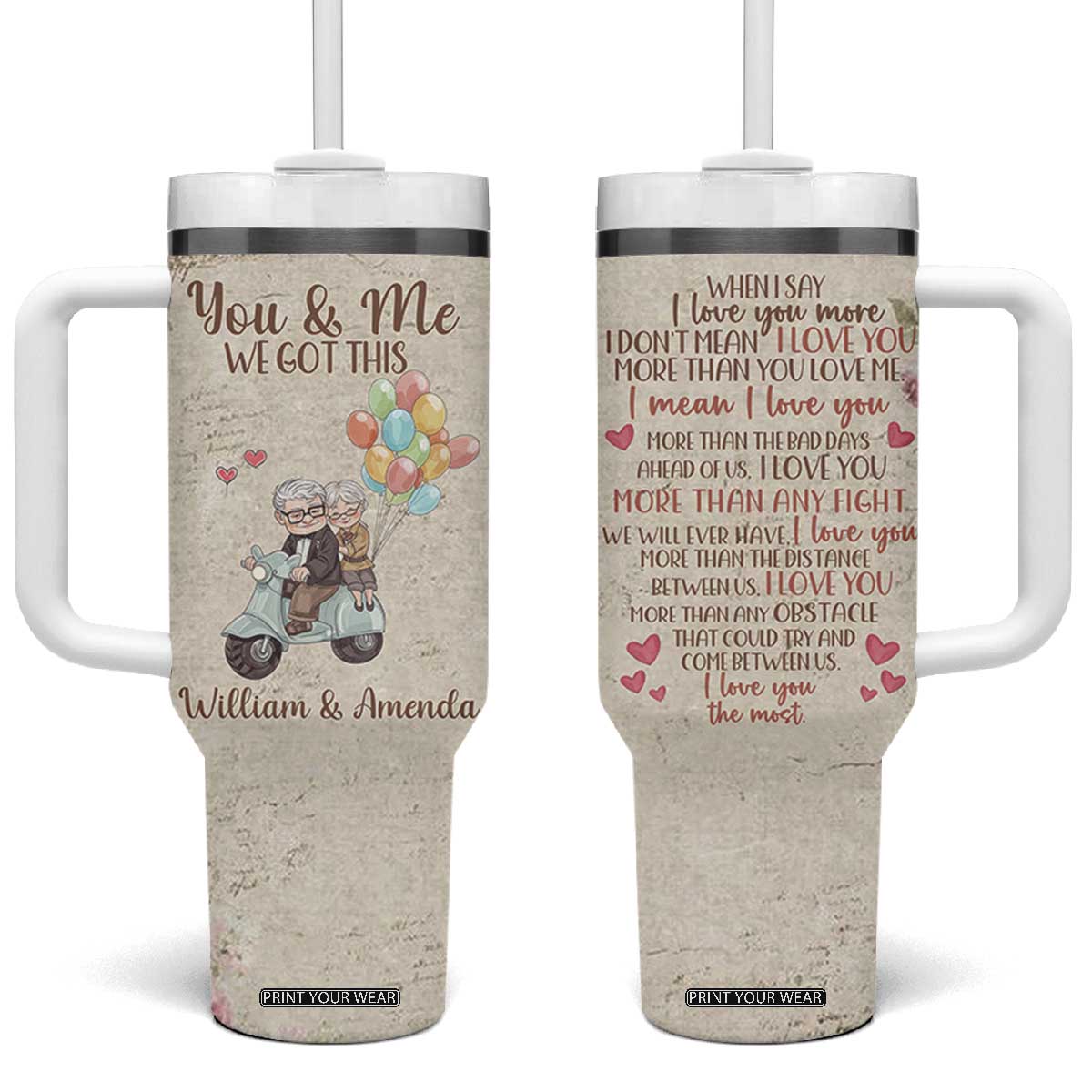 Personalized Couple Gift for Anniversary Tumbler With Handle Custome Name Vintage Romantic Elderly Couple TB10 One Size: 40 oz Beige Print Your Wear