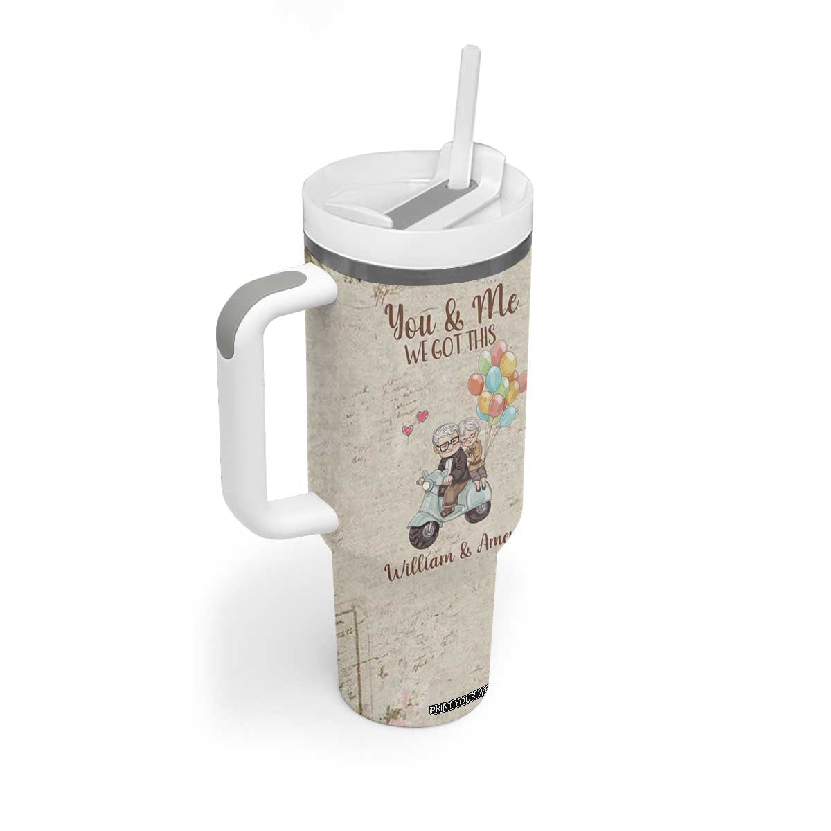 Personalized Couple Gift for Anniversary Tumbler With Handle Custome Name Vintage Romantic Elderly Couple TB10 Print Your Wear
