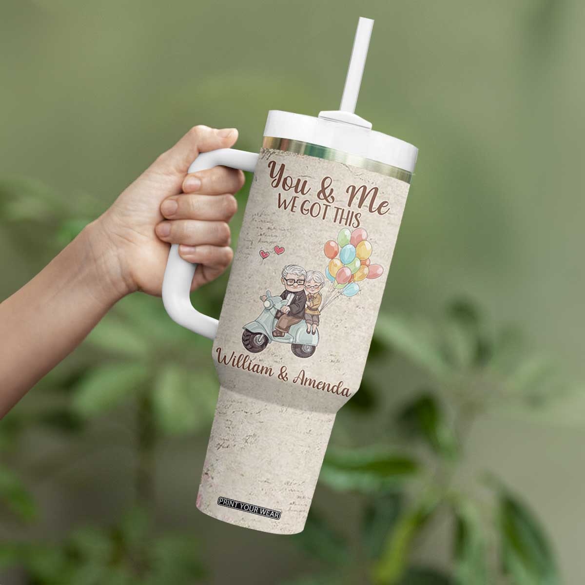 Personalized Couple Gift for Anniversary Tumbler With Handle Custome Name Vintage Romantic Elderly Couple TB10 Print Your Wear