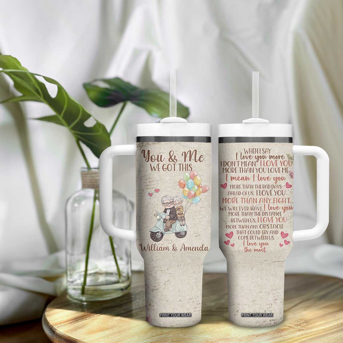 Personalized Couple Gift for Anniversary Tumbler With Handle Custome Name Vintage Romantic Elderly Couple TB10 Print Your Wear