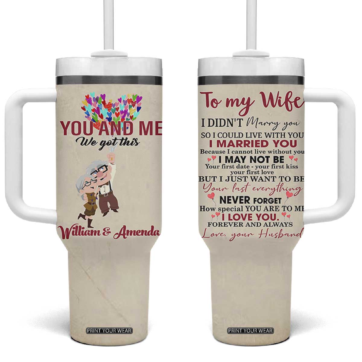 Personalized Anniversary Gift for Wife Tumbler With Handle Custome Name To My Wife Love Quote From Husband TB10 One Size: 40 oz Beige Print Your Wear