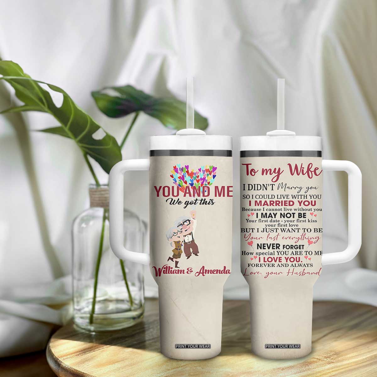 Personalized Anniversary Gift for Wife Tumbler With Handle Custome Name To My Wife Love Quote From Husband TB10 Print Your Wear