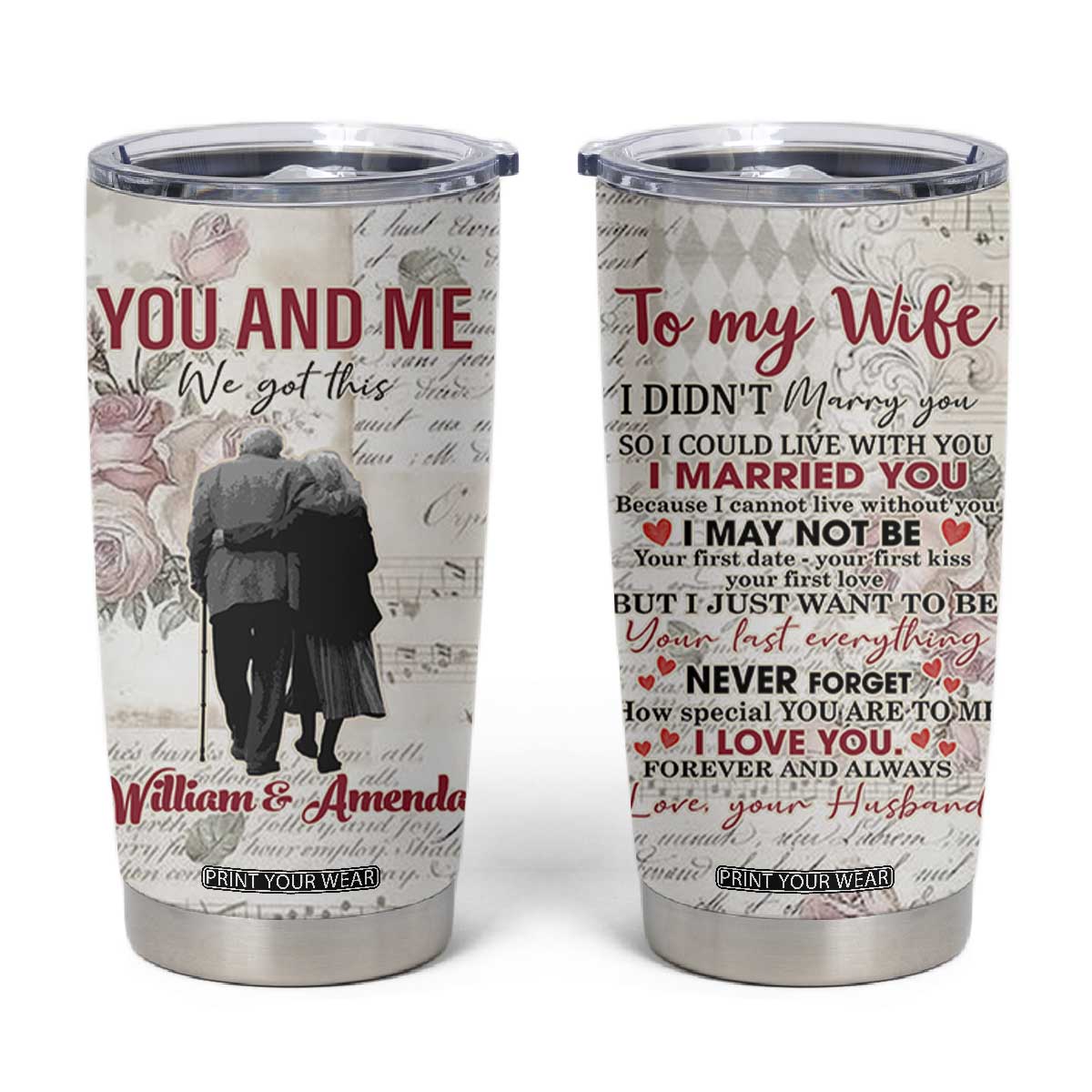 Personalized Anniversary Gift for Wife Tumbler Cup Custome Name Forever Married Love From Husband TB10 Beige Print Your Wear