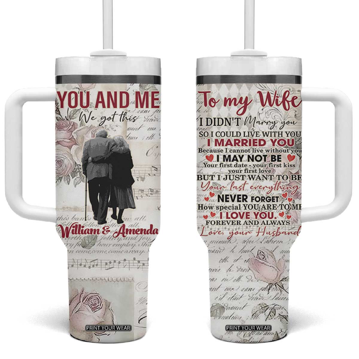 Personalized Anniversary Gift for Wife Tumbler With Handle Custome Name Forever Married Love From Husband TB10 One Size: 40 oz Beige Print Your Wear
