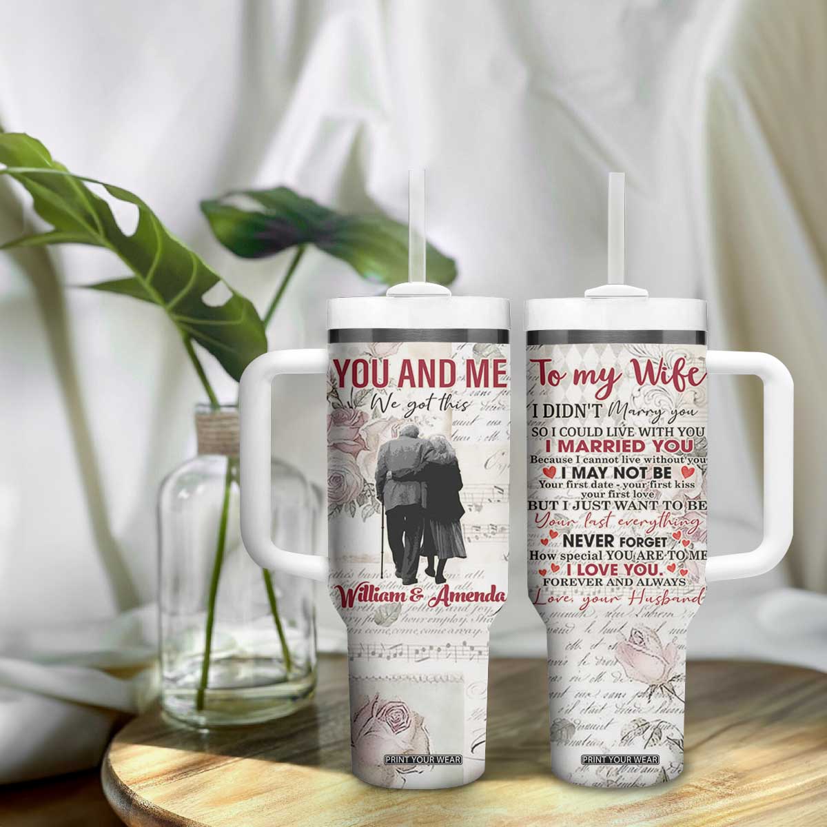 Personalized Anniversary Gift for Wife Tumbler With Handle Custome Name Forever Married Love From Husband TB10 Print Your Wear