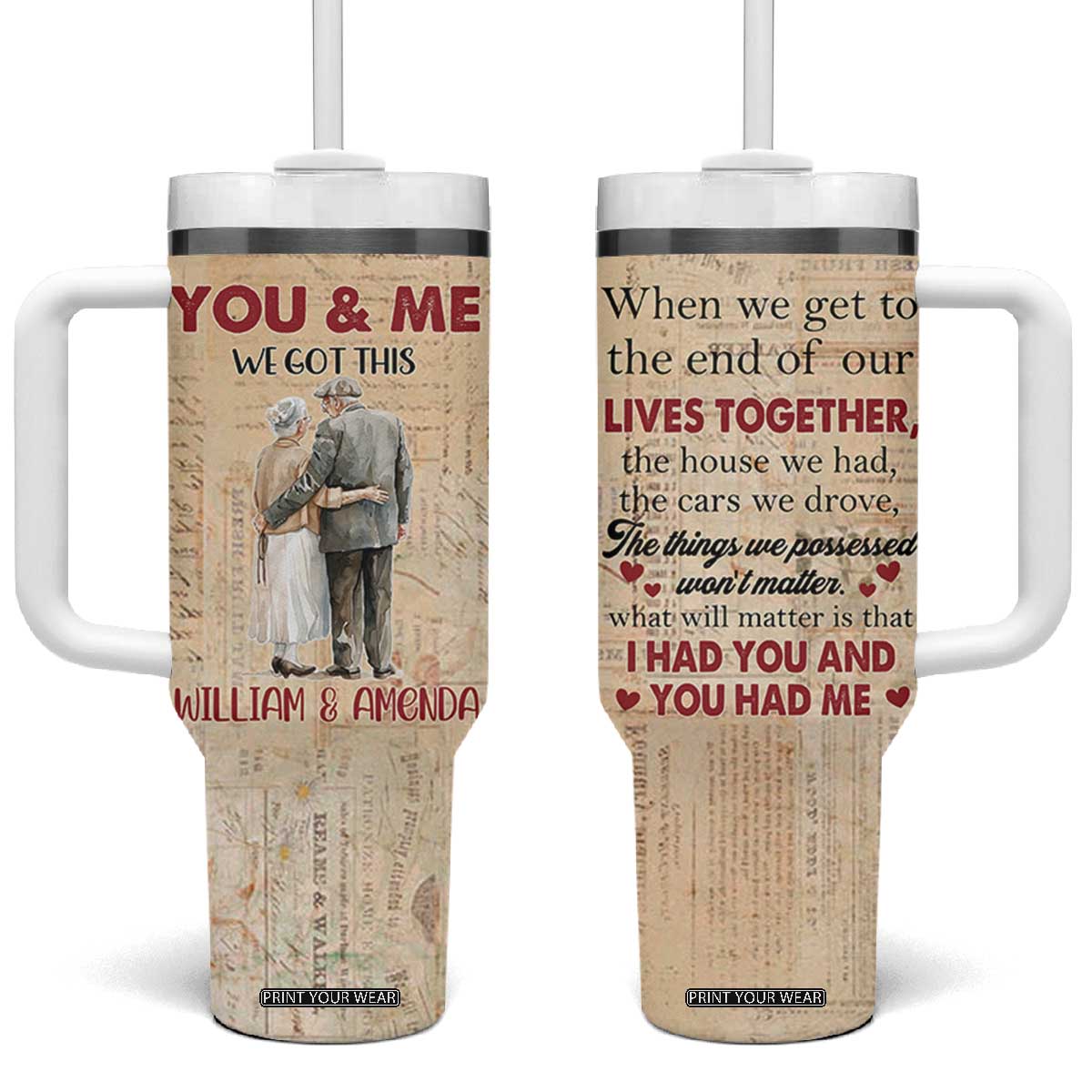 Personalized Anniversary Gift Tumbler With Handle Custome Name You And Me Forever Love TB10 One Size: 40 oz Beige Print Your Wear