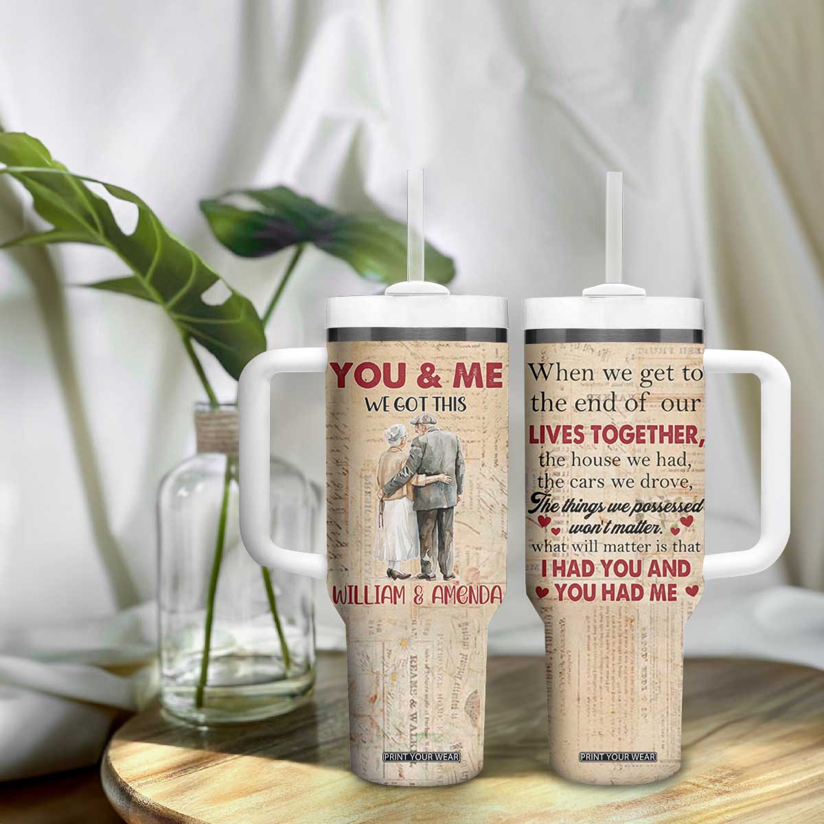 Personalized Anniversary Gift Tumbler With Handle Custome Name You And Me Forever Love TB10 Print Your Wear