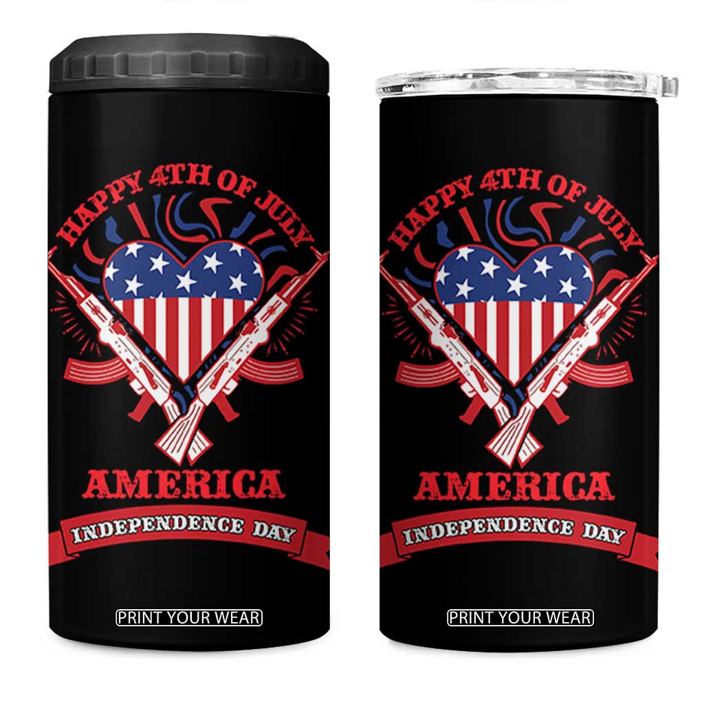 Happy 4th Of July 4 in 1 Can Cooler Tumbler America Independence Day Memorial Day Patriotic Party USA Flag TB10 One Size: 16 oz Black Print Your Wear