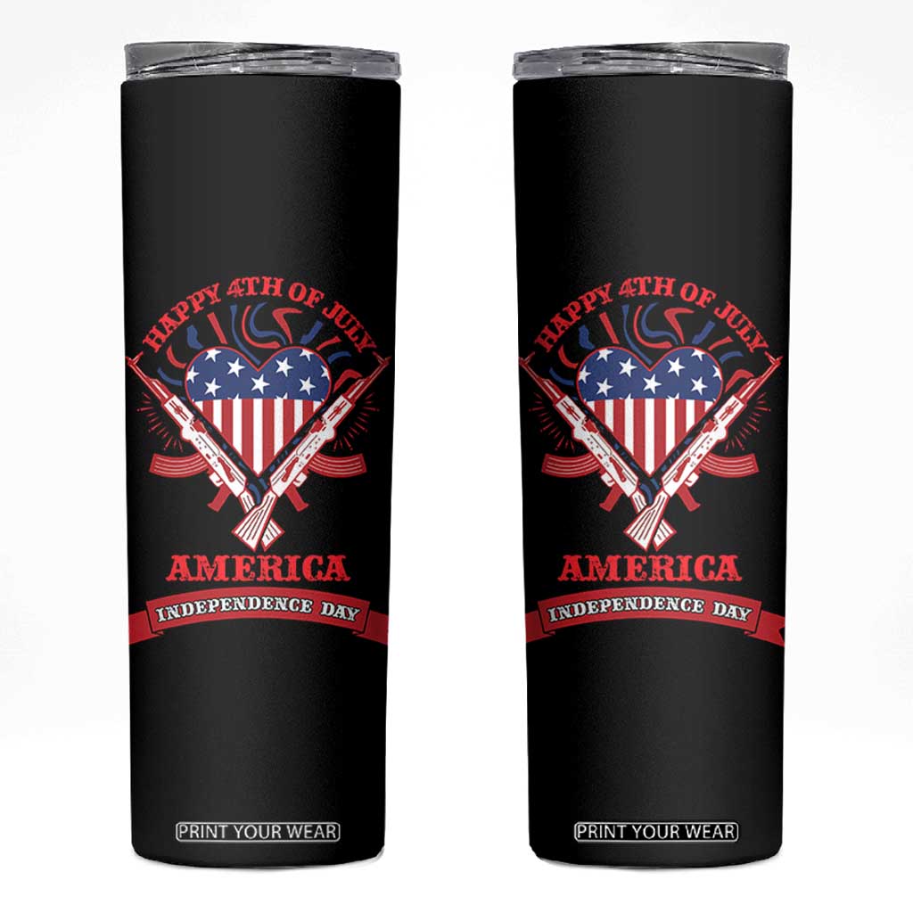 Happy 4th Of July Skinny Tumbler America Independence Day Memorial Day Patriotic Party USA Flag TB10 Black Print Your Wear