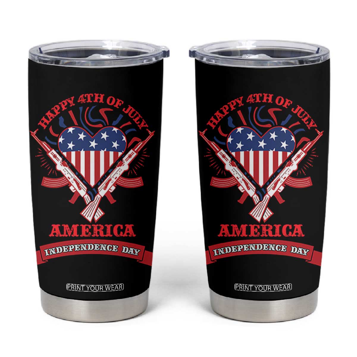 Happy 4th Of July Tumbler Cup America Independence Day Memorial Day Patriotic Party USA Flag TB10 Black Print Your Wear