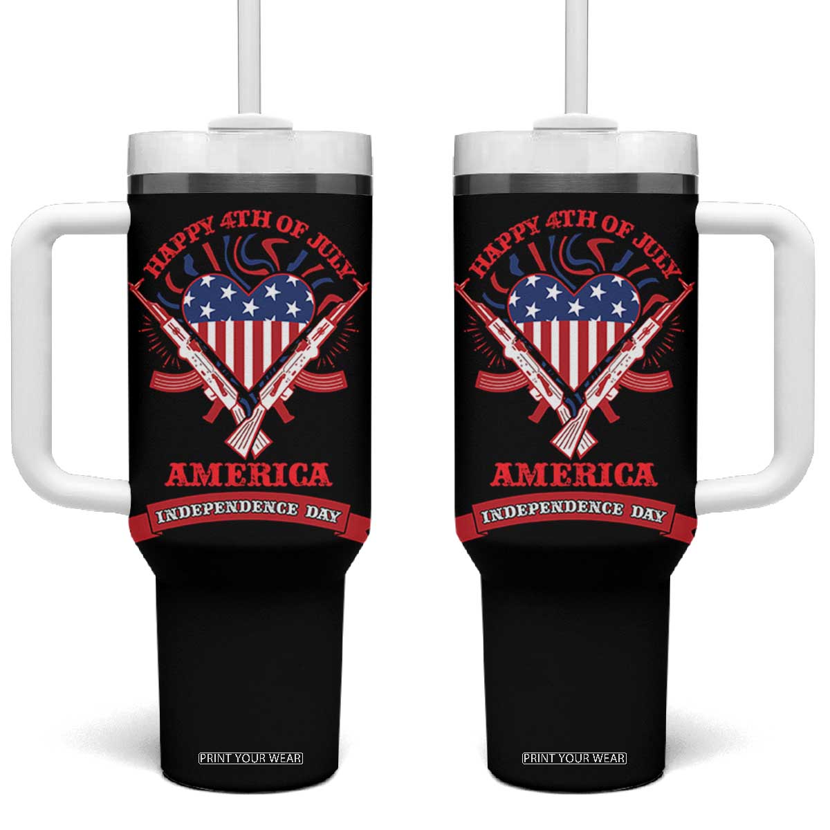 Happy 4th Of July Tumbler With Handle America Independence Day Memorial Day Patriotic Party USA Flag TB10 One Size: 40 oz Black Print Your Wear