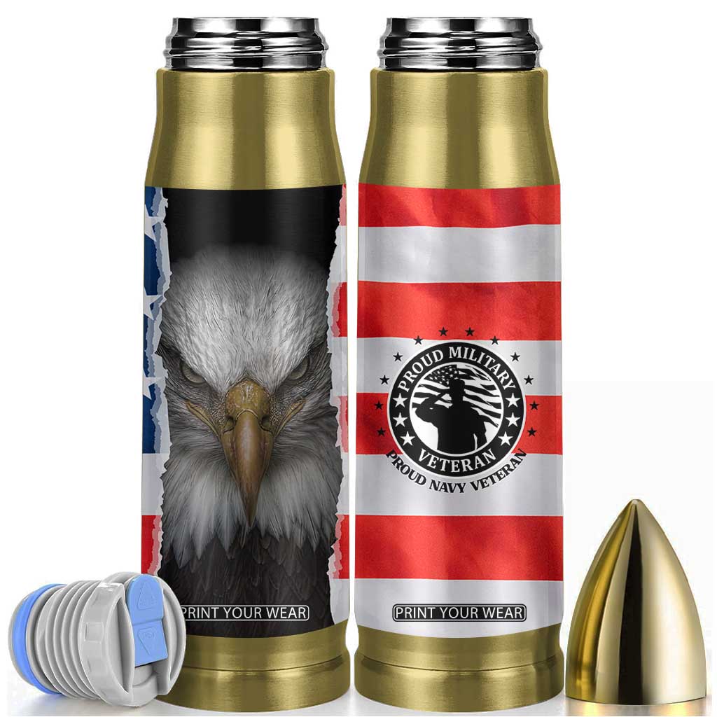 Proud Navy Veteran Bullet Tumbler American Flag Eagle Military Gifts TB10 Flag Print Your Wear