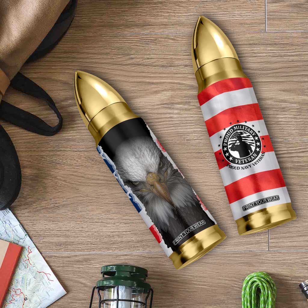 Proud Navy Veteran Bullet Tumbler American Flag Eagle Military Gifts TB10 Print Your Wear