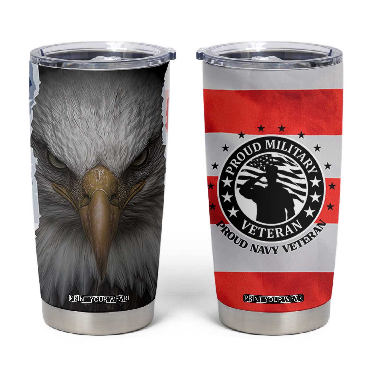 Proud Navy Veteran Tumbler Cup American Flag Eagle Military Gifts TB10 Flag Print Your Wear
