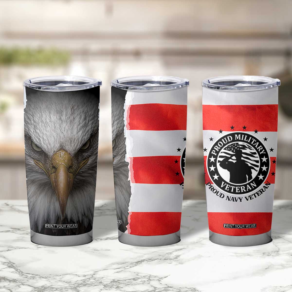 Proud Navy Veteran Tumbler Cup American Flag Eagle Military Gifts TB10 Print Your Wear