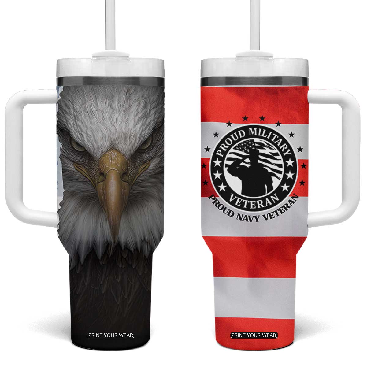 Proud Navy Veteran Tumbler With Handle American Flag Eagle Military Gifts TB10 One Size: 40 oz Flag Print Your Wear
