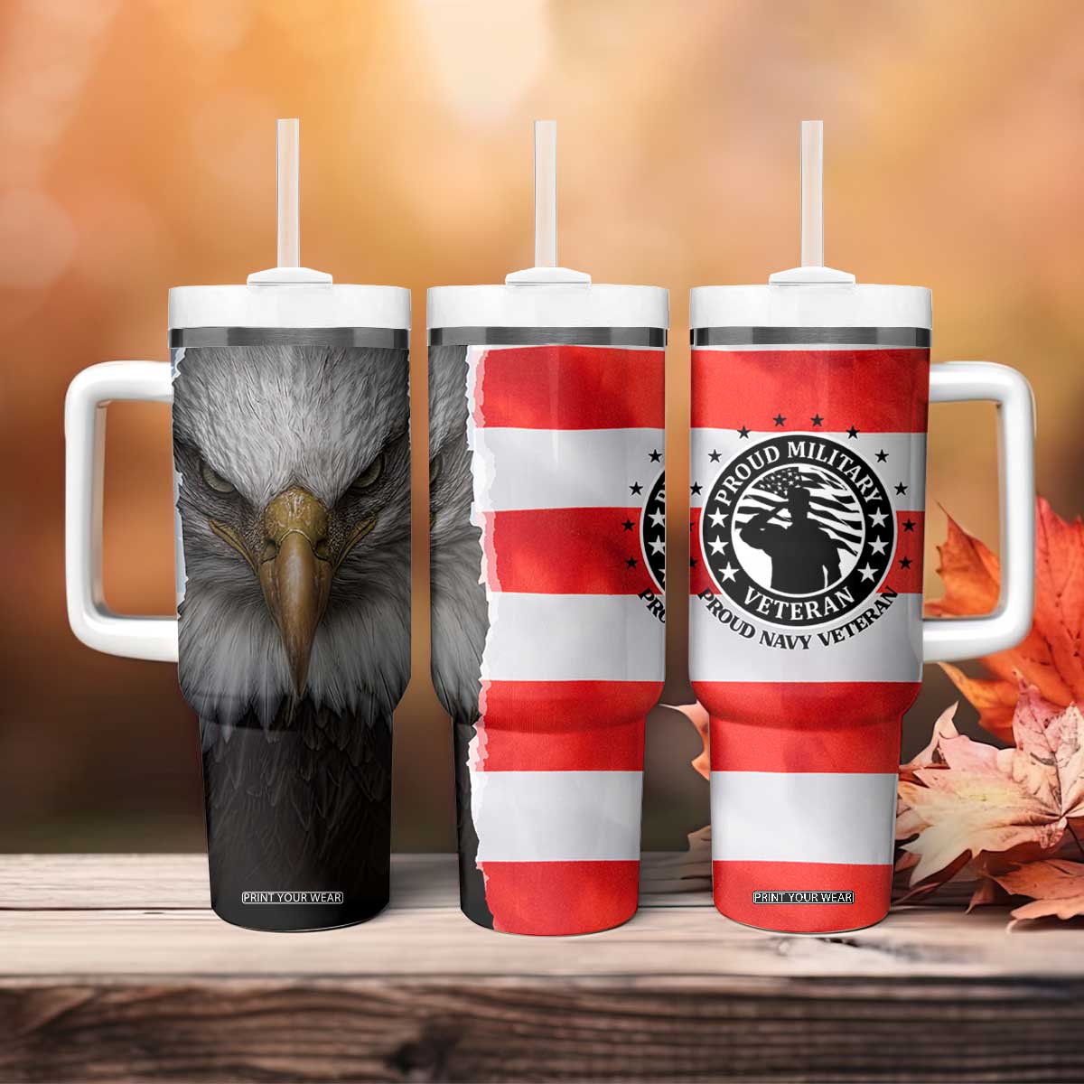 Proud Navy Veteran Tumbler With Handle American Flag Eagle Military Gifts TB10 Print Your Wear