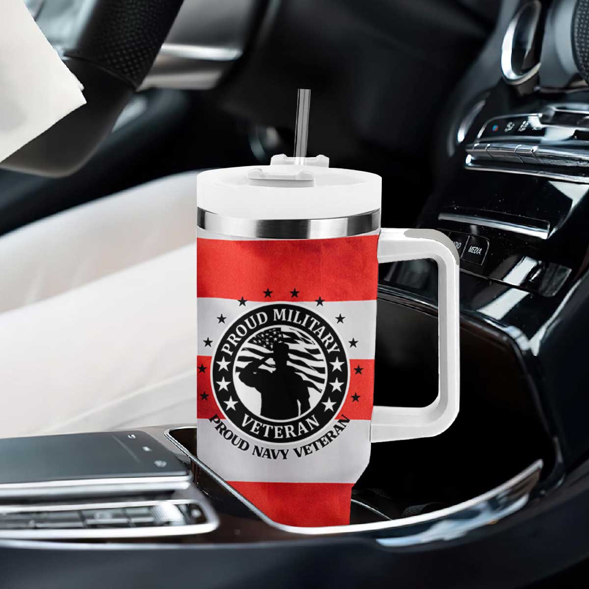 Proud Navy Veteran Tumbler With Handle American Flag Eagle Military Gifts TB10 Print Your Wear
