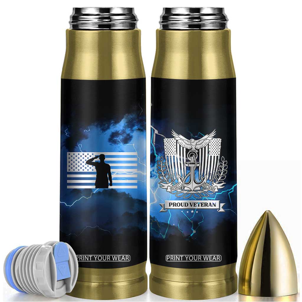 Proud Navy Veteran Bullet Tumbler Vintage American Flag TB10 Navy Print Your Wear