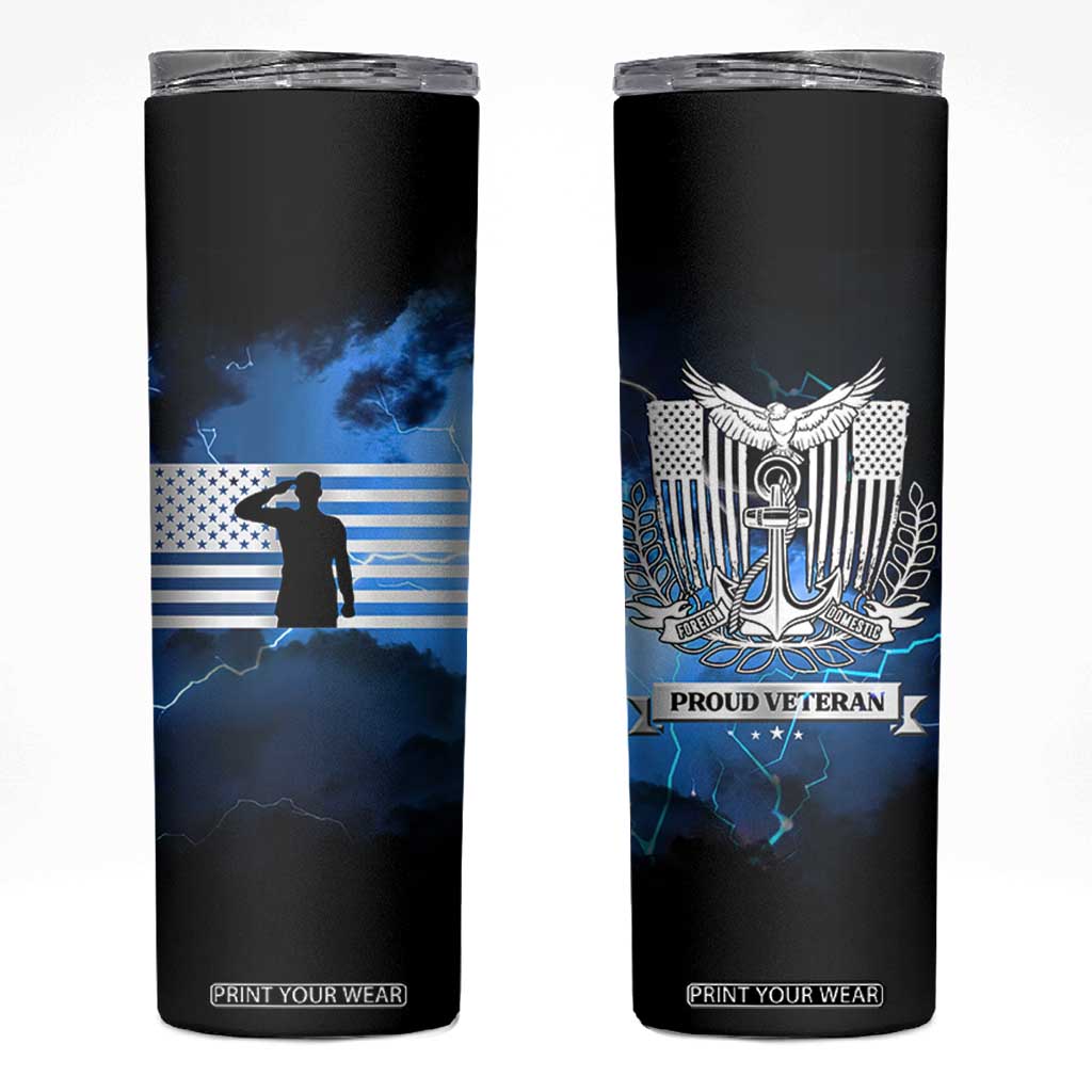 Proud Navy Veteran Skinny Tumbler Vintage American Flag TB10 Navy Print Your Wear