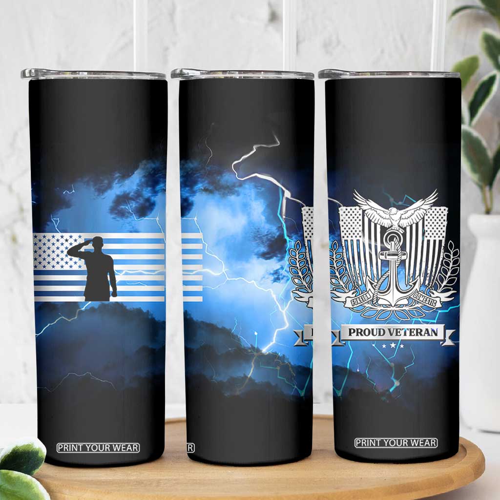 Proud Navy Veteran Skinny Tumbler Vintage American Flag TB10 Print Your Wear