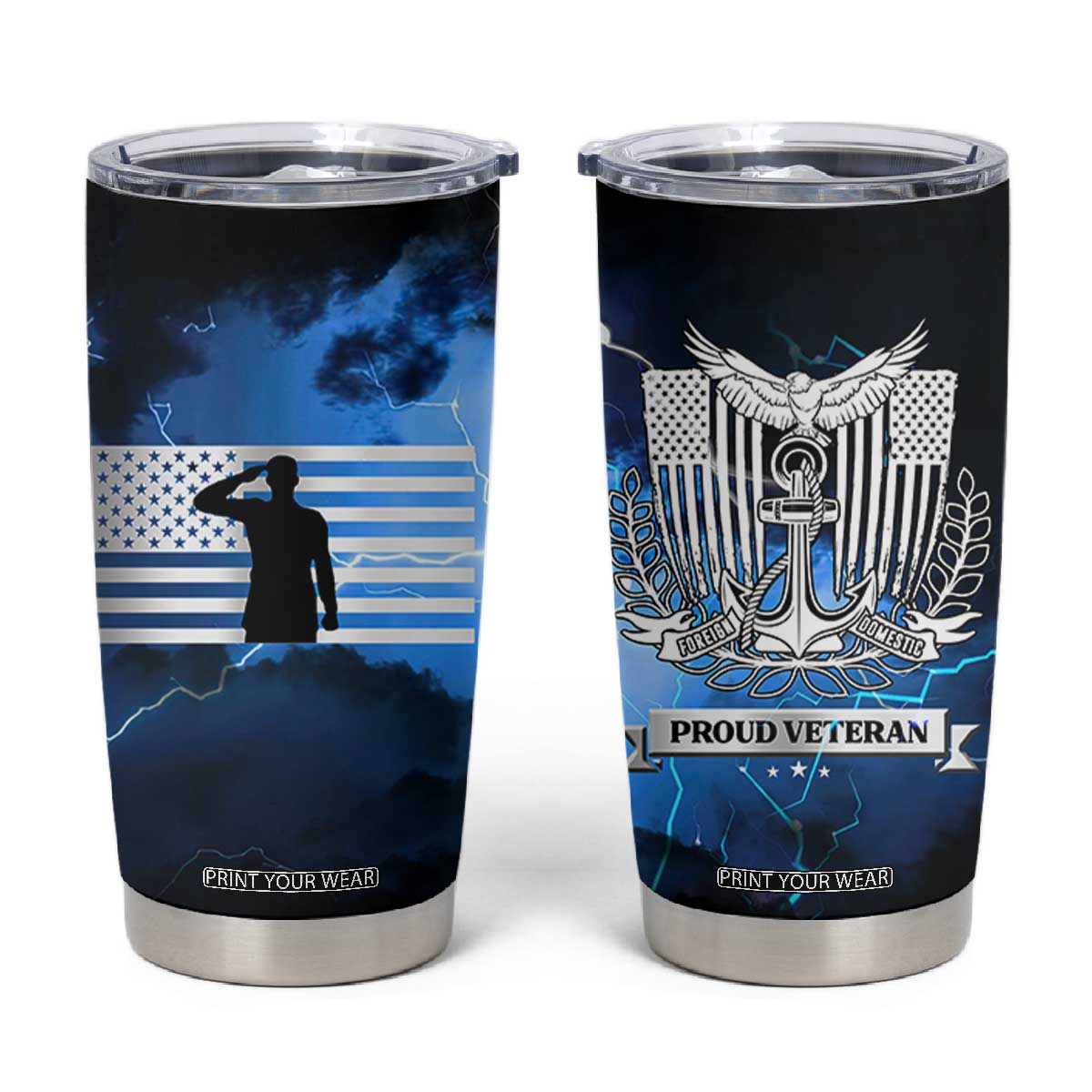 Proud Navy Veteran Tumbler Cup Vintage American Flag TB10 Navy Print Your Wear