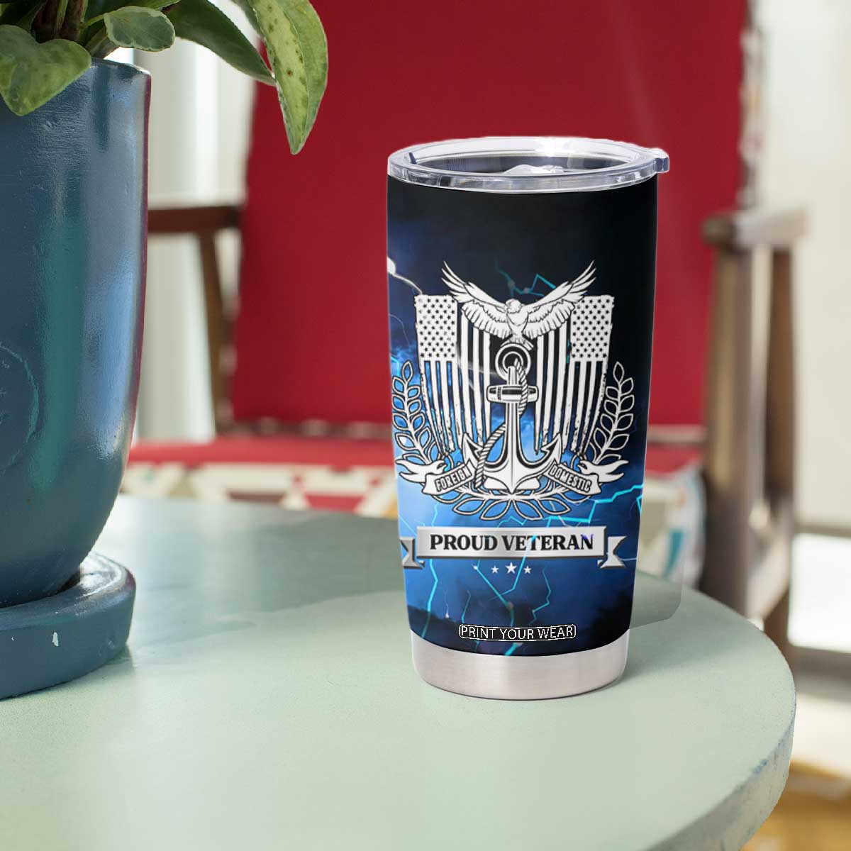 Proud Navy Veteran Tumbler Cup Vintage American Flag TB10 Print Your Wear