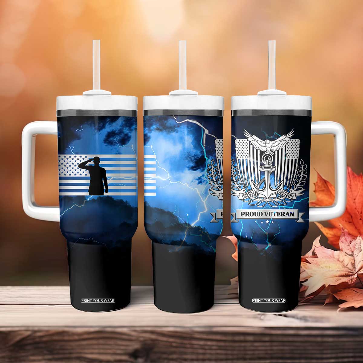 Proud Navy Veteran Tumbler With Handle Vintage American Flag TB10 Print Your Wear