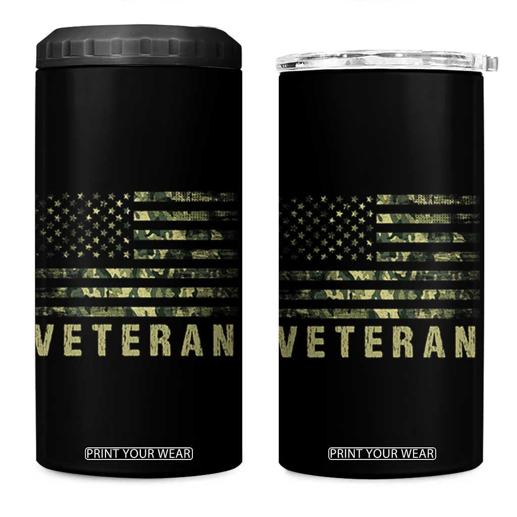 Veteran 4 in 1 Can Cooler Tumbler Distressed Camouflage US Flag Veteran Army Military TB10 One Size: 16 oz Black Print Your Wear