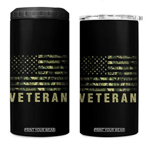 Veteran 4 in 1 Can Cooler Tumbler Distressed Camouflage US Flag Veteran Army Military TB10 One Size: 16 oz Black Print Your Wear