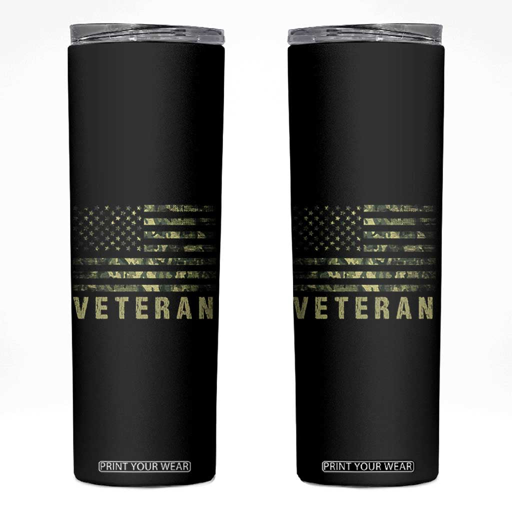 Veteran Skinny Tumbler Distressed Camouflage US Flag Veteran Army Military TB10 Black Print Your Wear
