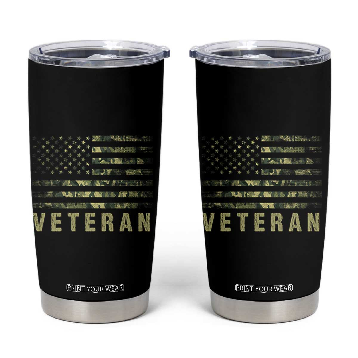 Veteran Tumbler Cup Distressed Camouflage US Flag Veteran Army Military TB10 Black Print Your Wear