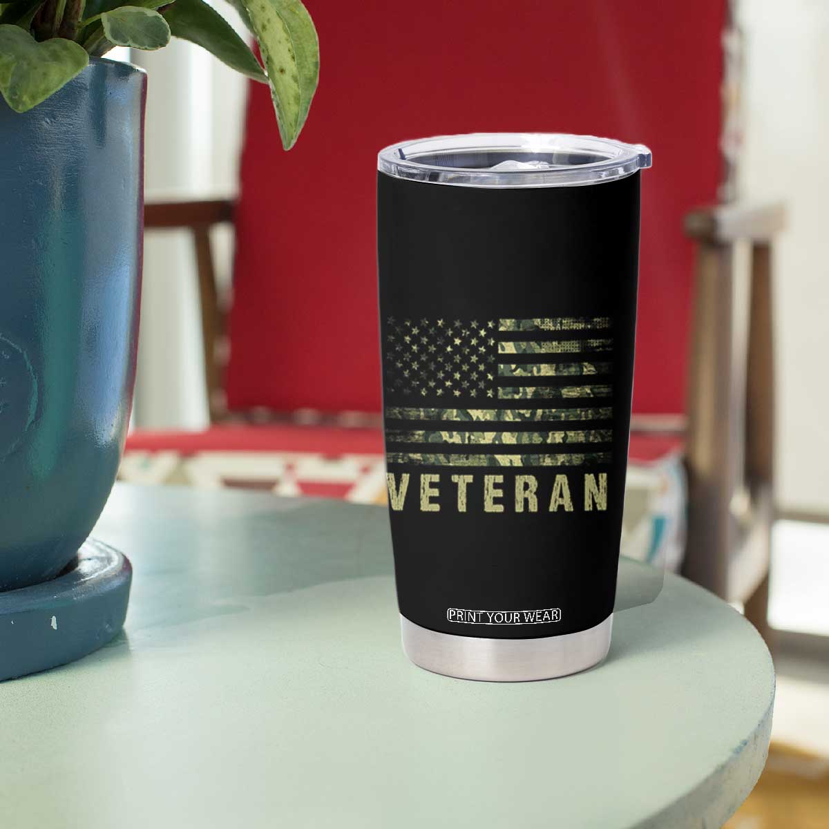 Veteran Tumbler Cup Distressed Camouflage US Flag Veteran Army Military TB10 Print Your Wear