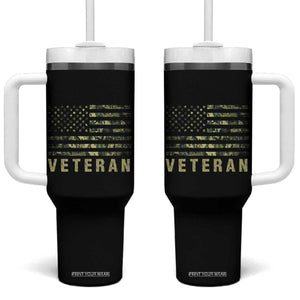 Veteran Tumbler With Handle Distressed Camouflage US Flag Veteran Army Military TB10 One Size: 40 oz Black Print Your Wear