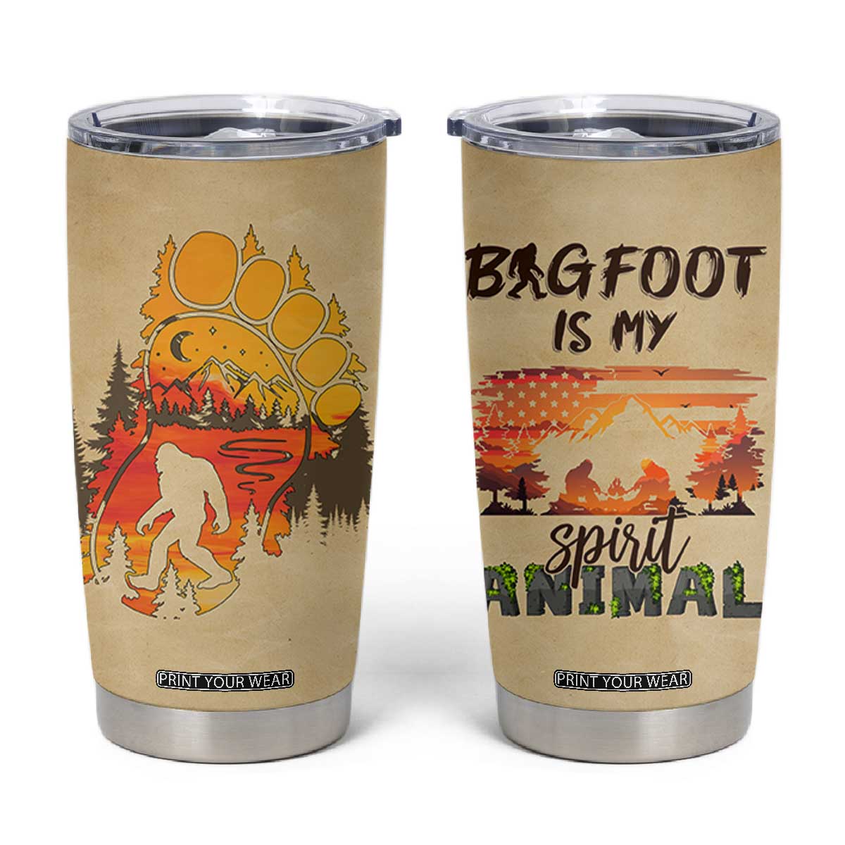 Bigfoot Tumbler Cup Sasquatch Lover Campfire Outdoor Camping Nature Gift TB10 Beige Print Your Wear