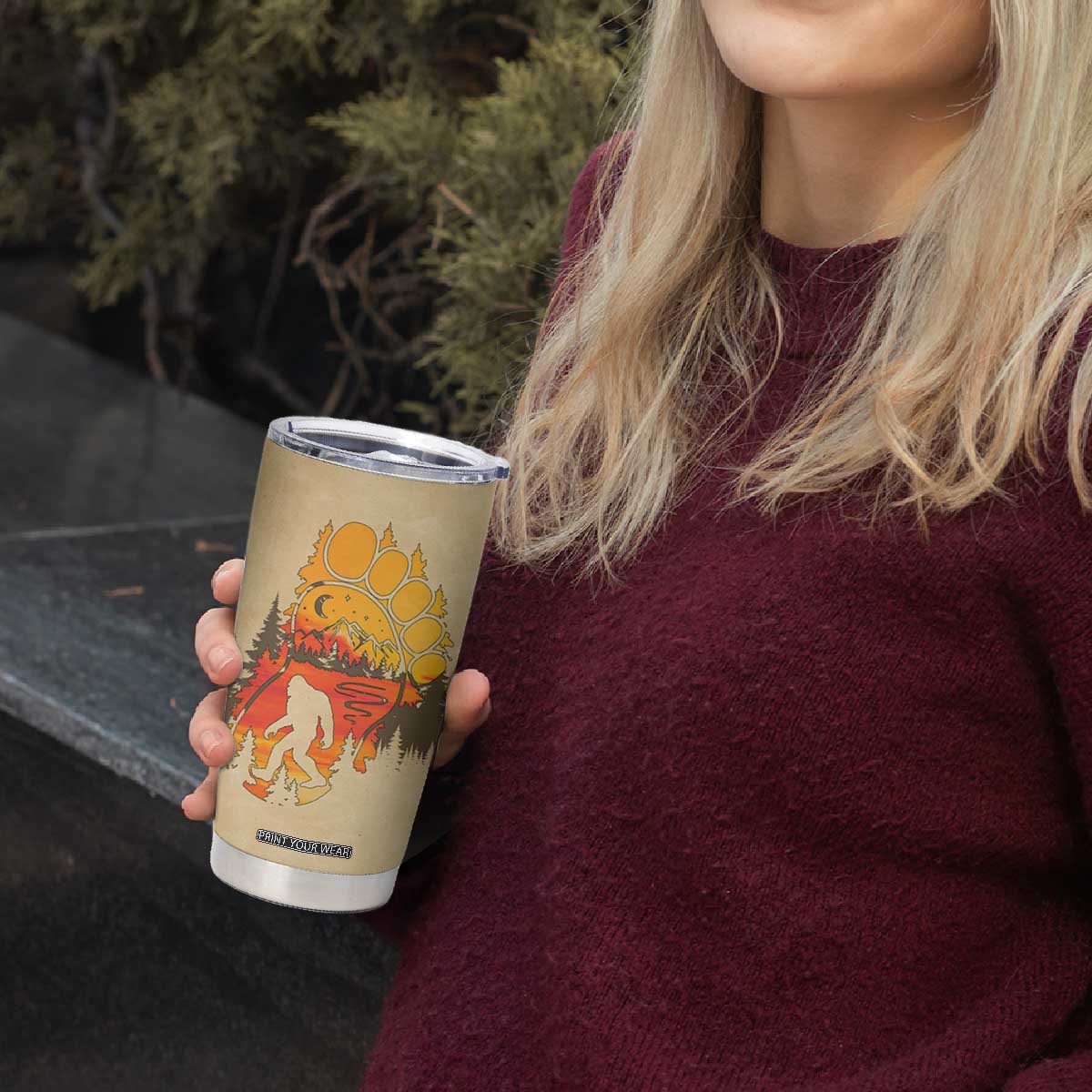 Bigfoot Tumbler Cup Sasquatch Lover Campfire Outdoor Camping Nature Gift TB10 Print Your Wear