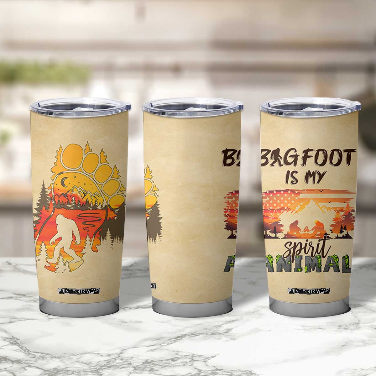 Bigfoot Tumbler Cup Sasquatch Lover Campfire Outdoor Camping Nature Gift TB10 Print Your Wear