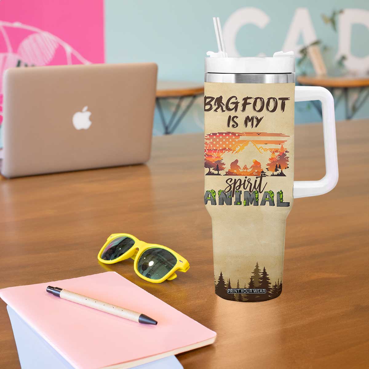Bigfoot Tumbler With Handle Sasquatch Lover Campfire Outdoor Camping Nature Gift TB10 Print Your Wear