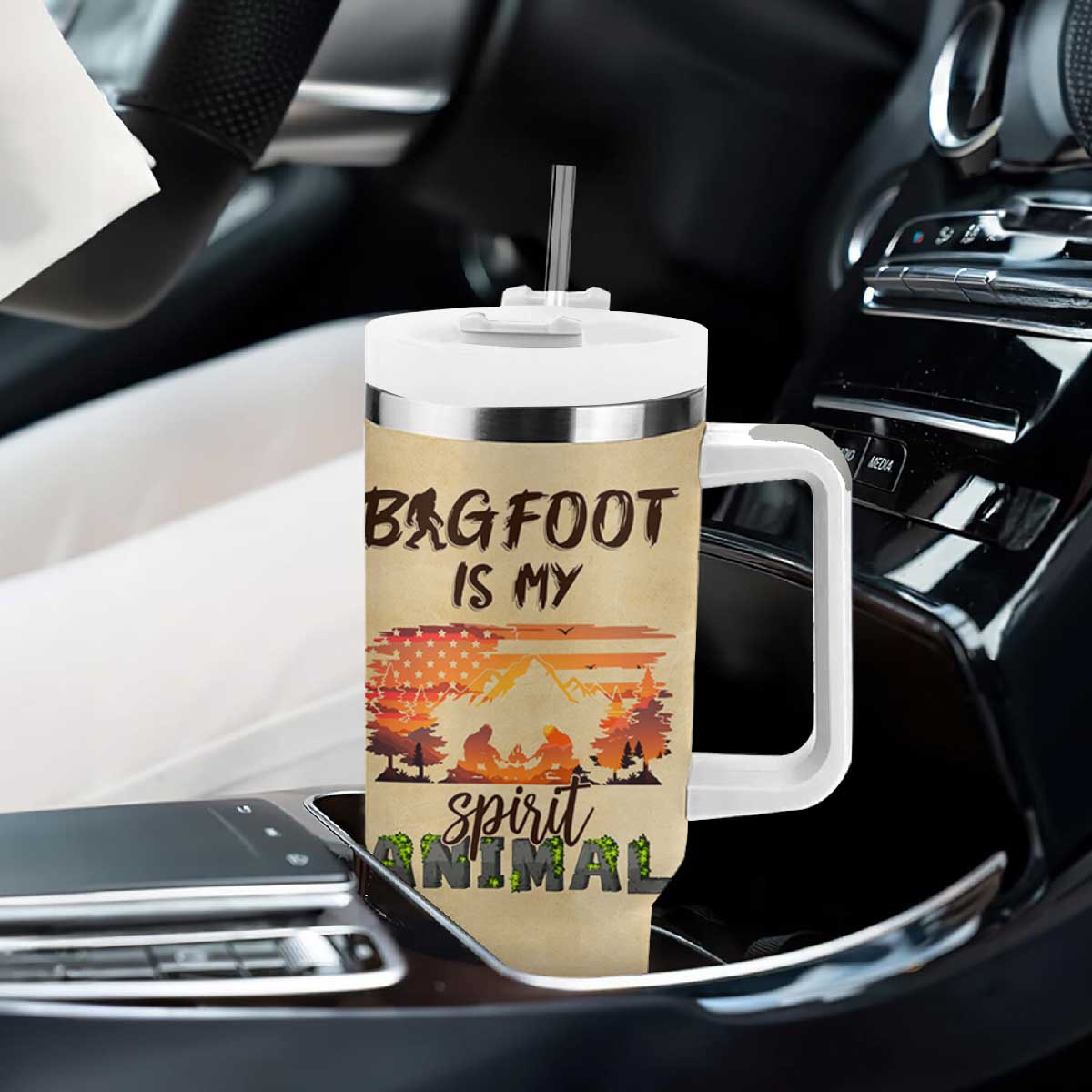 Bigfoot Tumbler With Handle Sasquatch Lover Campfire Outdoor Camping Nature Gift TB10 Print Your Wear